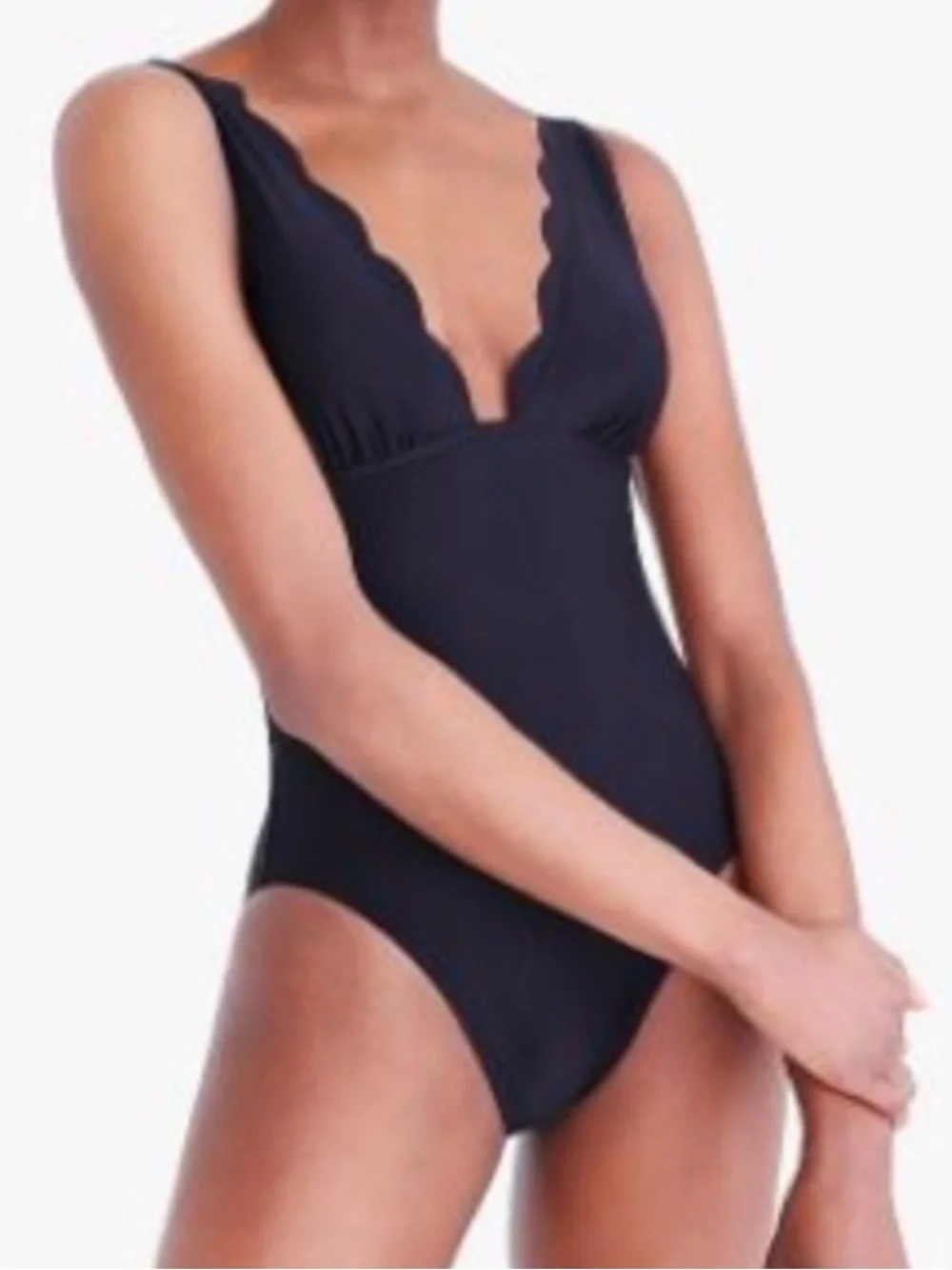 J. Crew Black Scalloped V-Neck One-Piece Swimsuit
